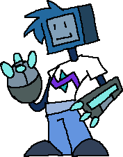 blue robot boy with monitor head